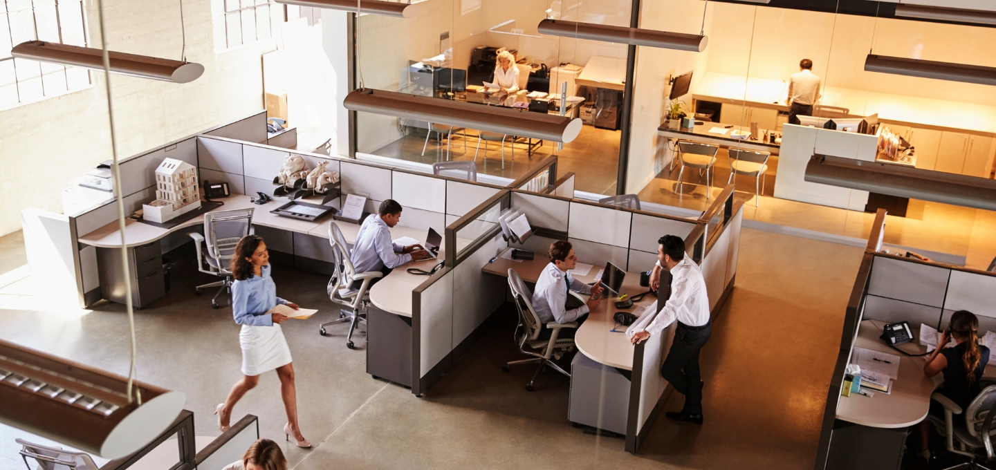 High angle view of people in an office