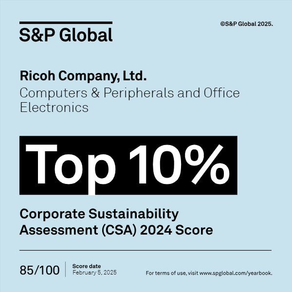 Immagine che mostra il posizionamento di Ricoh nel top 10% della S&P Global Corporate Sustainability Assessment 2025.