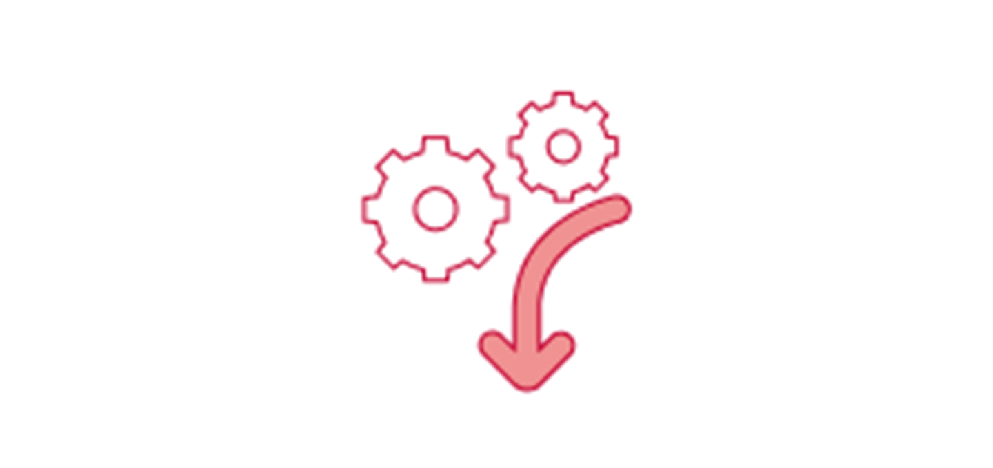 Two cogs and an arrow pointing down
