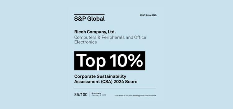 Immagine che mostra il posizionamento di Ricoh nel top 10% della S&P Global Corporate Sustainability Assessment 2025.