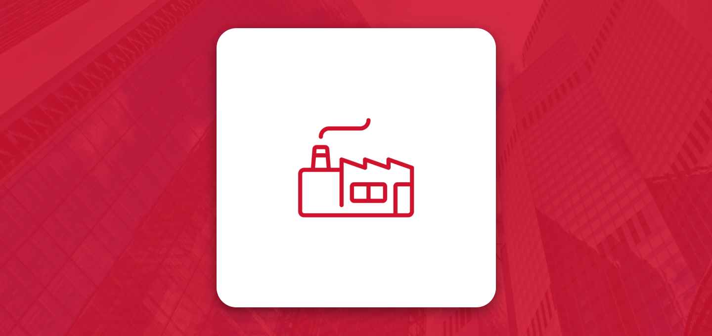 Icona di edificio industriale che rappresenta soluzioni di service desk e supporto digitale per le aziende